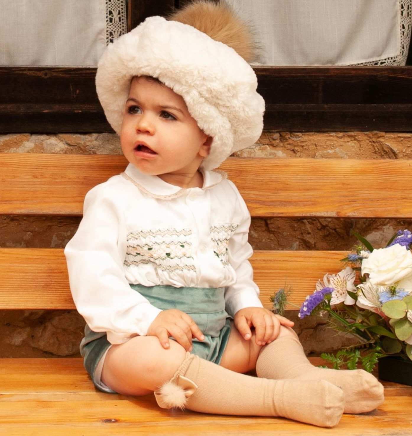 Dusty Green Velvet Smocked Set